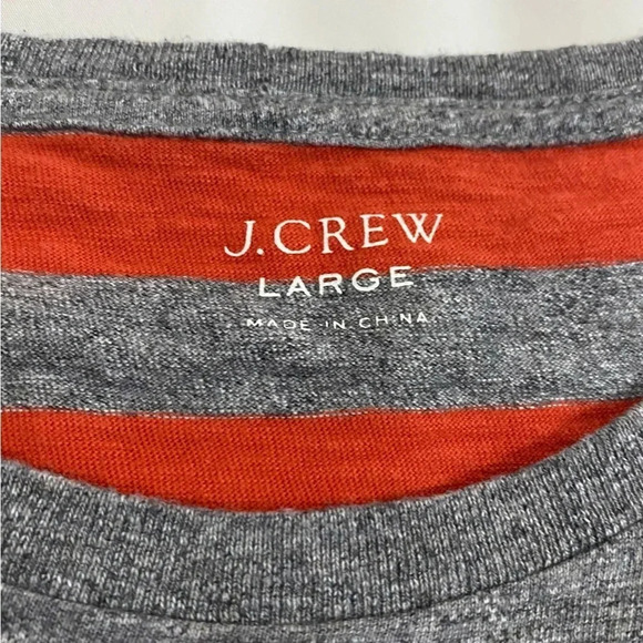 J Crew men orange-gray  striped crewneck Halloween Casual pumpkin tee shirt L - Picture 3 of 8